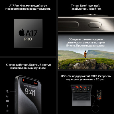Apple iPhone 15 Pro Max, 512 ГБ (2 nano sim), титановый черный 7